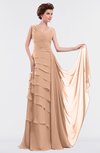 ColsBM Tessa Almost Apricot Romantic Sleeveless Zip up Chiffon Floor Length Tiered Bridesmaid Dresses