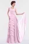 ColsBM Tessa Baby Pink Romantic Sleeveless Zip up Chiffon Floor Length Tiered Bridesmaid Dresses