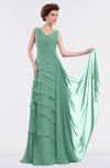 ColsBM Tessa Beryl Green Romantic Sleeveless Zip up Chiffon Floor Length Tiered Bridesmaid Dresses