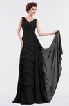 ColsBM Tessa Black Romantic Sleeveless Zip up Chiffon Floor Length Tiered Bridesmaid Dresses
