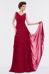 ColsBM Tessa Dark Red Romantic Sleeveless Zip up Chiffon Floor Length Tiered Bridesmaid Dresses