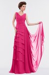 ColsBM Tessa Fuschia Romantic Sleeveless Zip up Chiffon Floor Length Tiered Bridesmaid Dresses