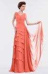 ColsBM Tessa Fusion Coral Romantic Sleeveless Zip up Chiffon Floor Length Tiered Bridesmaid Dresses