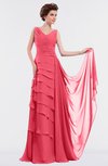 ColsBM Tessa Guava Romantic Sleeveless Zip up Chiffon Floor Length Tiered Bridesmaid Dresses