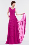 ColsBM Tessa Hot Pink Romantic Sleeveless Zip up Chiffon Floor Length Tiered Bridesmaid Dresses