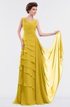 ColsBM Tessa Lemon Curry Romantic Sleeveless Zip up Chiffon Floor Length Tiered Bridesmaid Dresses