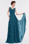 ColsBM Tessa Moroccan Blue Romantic Sleeveless Zip up Chiffon Floor Length Tiered Bridesmaid Dresses