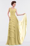 ColsBM Tessa New Wheat Romantic Sleeveless Zip up Chiffon Floor Length Tiered Bridesmaid Dresses