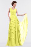 ColsBM Tessa Pale Yellow Romantic Sleeveless Zip up Chiffon Floor Length Tiered Bridesmaid Dresses