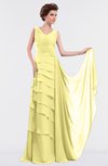 ColsBM Tessa Pastel Yellow Romantic Sleeveless Zip up Chiffon Floor Length Tiered Bridesmaid Dresses