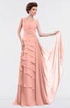 ColsBM Tessa Peach Romantic Sleeveless Zip up Chiffon Floor Length Tiered Bridesmaid Dresses