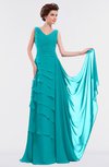 ColsBM Tessa Peacock Blue Romantic Sleeveless Zip up Chiffon Floor Length Tiered Bridesmaid Dresses