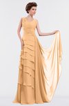 ColsBM Tessa Salmon Buff Romantic Sleeveless Zip up Chiffon Floor Length Tiered Bridesmaid Dresses