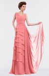 ColsBM Tessa Shell Pink Romantic Sleeveless Zip up Chiffon Floor Length Tiered Bridesmaid Dresses