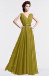 ColsBM Cordelia Golden Olive Vintage A-line Sleeveless Chiffon Floor Length Pleated Bridesmaid Dresses