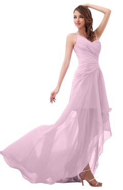 ColsBM Paige Baby Pink Romantic One Shoulder Sleeveless Brush Train Ruching Bridesmaid Dresses