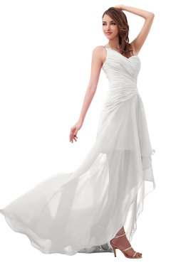 ColsBM Paige Cloud White Romantic One Shoulder Sleeveless Brush Train Ruching Bridesmaid Dresses