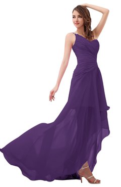 ColsBM Paige Dark Purple Romantic One Shoulder Sleeveless Brush Train Ruching Bridesmaid Dresses