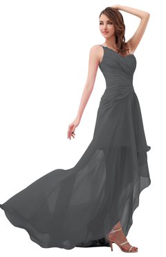 ColsBM Paige Grey Romantic One Shoulder Sleeveless Brush Train Ruching Bridesmaid Dresses