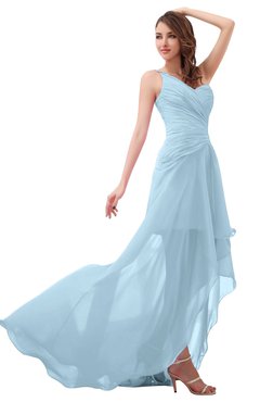 ColsBM Paige Ice Blue Romantic One Shoulder Sleeveless Brush Train Ruching Bridesmaid Dresses