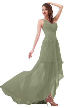 ColsBM Paige Moss Green Romantic One Shoulder Sleeveless Brush Train Ruching Bridesmaid Dresses