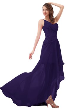 ColsBM Paige Royal Purple Romantic One Shoulder Sleeveless Brush Train Ruching Bridesmaid Dresses