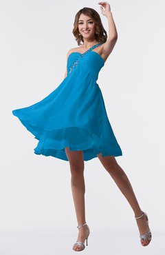 ColsBM Estelle Cornflower Blue Modest A-line One Shoulder Criss-cross Straps Short Ruching Bridesmaid Dresses