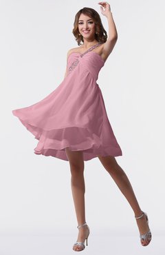 ColsBM Estelle Light Coral Modest A-line One Shoulder Criss-cross Straps Short Ruching Bridesmaid Dresses