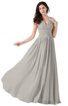 ColsBM Alana Ashes Of Roses Elegant V-neck Sleeveless Zip up Floor Length Ruching Bridesmaid Dresses