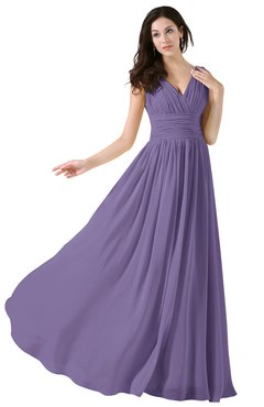 ColsBM Alana Chalk Violet Elegant V-neck Sleeveless Zip up Floor Length Ruching Bridesmaid Dresses