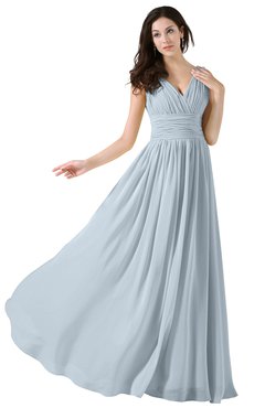 ColsBM Alana Illusion Blue Elegant V-neck Sleeveless Zip up Floor Length Ruching Bridesmaid Dresses