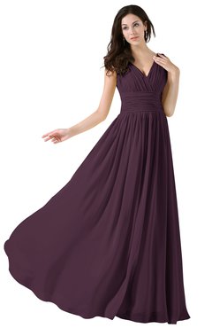 ColsBM Alana Bronze Brown Elegant V-neck Sleeveless Zip up Floor Length Ruching Bridesmaid Dresses