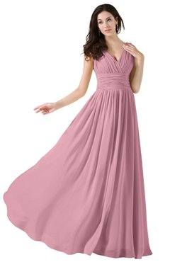 ColsBM Alana Rosebloom Elegant V-neck Sleeveless Zip up Floor Length Ruching Bridesmaid Dresses