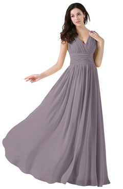 ColsBM Alana Sea Fog Elegant V-neck Sleeveless Zip up Floor Length Ruching Bridesmaid Dresses