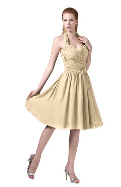 ColsBM Corinne Apricot Gelato Modest Sleeveless Zip up Chiffon Knee Length Ruching Party Dresses