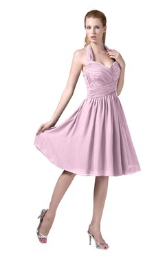 ColsBM Corinne Baby Pink Modest Sleeveless Zip up Chiffon Knee Length Ruching Party Dresses