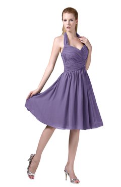 ColsBM Corinne Chalk Violet Modest Sleeveless Zip up Chiffon Knee Length Ruching Party Dresses