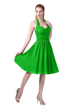 ColsBM Corinne Classic Green Modest Sleeveless Zip up Chiffon Knee Length Ruching Party Dresses