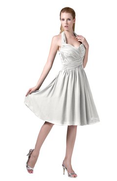 ColsBM Corinne Cloud White Modest Sleeveless Zip up Chiffon Knee Length Ruching Party Dresses