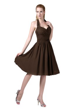 ColsBM Corinne Copper Modest Sleeveless Zip up Chiffon Knee Length Ruching Party Dresses