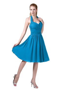 ColsBM Corinne Cornflower Blue Modest Sleeveless Zip up Chiffon Knee Length Ruching Party Dresses