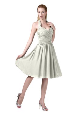 ColsBM Corinne Cream Modest Sleeveless Zip up Chiffon Knee Length Ruching Party Dresses