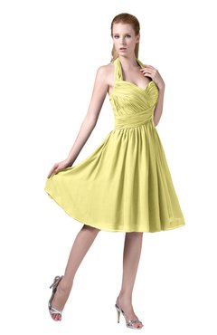 ColsBM Corinne Daffodil Modest Sleeveless Zip up Chiffon Knee Length Ruching Party Dresses