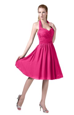 ColsBM Corinne Fandango Pink Modest Sleeveless Zip up Chiffon Knee Length Ruching Party Dresses