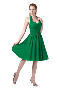 ColsBM Corinne Green Modest Sleeveless Zip up Chiffon Knee Length Ruching Party Dresses