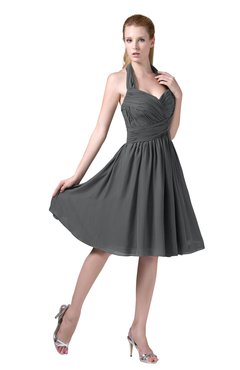 ColsBM Corinne Grey Modest Sleeveless Zip up Chiffon Knee Length Ruching Party Dresses