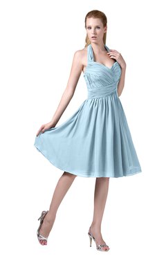 ColsBM Corinne Ice Blue Modest Sleeveless Zip up Chiffon Knee Length Ruching Party Dresses