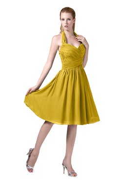 ColsBM Corinne Lemon Curry Modest Sleeveless Zip up Chiffon Knee Length Ruching Party Dresses