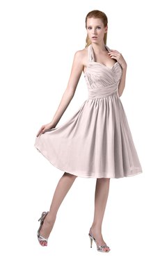 ColsBM Corinne Light Pink Modest Sleeveless Zip up Chiffon Knee Length Ruching Party Dresses