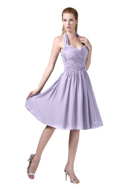 ColsBM Corinne Light Purple Modest Sleeveless Zip up Chiffon Knee Length Ruching Party Dresses